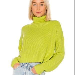 Superdown Lacy Turtleneck Sweater Women’s Medium Green Knit Top Neon